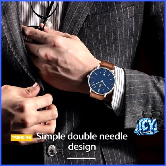 Minimalist Analog Date Watch with Leather Strap main image 5